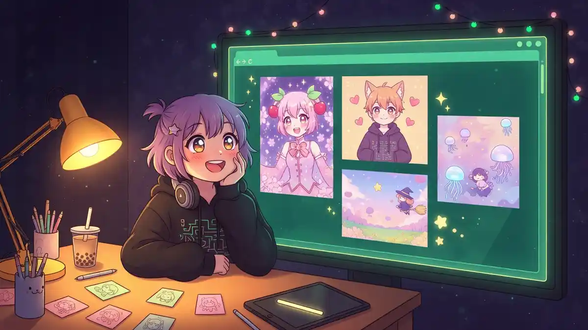 Friendly creative playground with anime generation previews